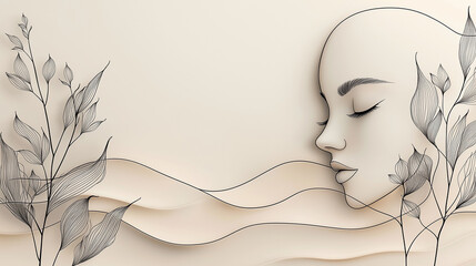 Modern line art illustration style with abstract shapes and organic elements for branding and design use