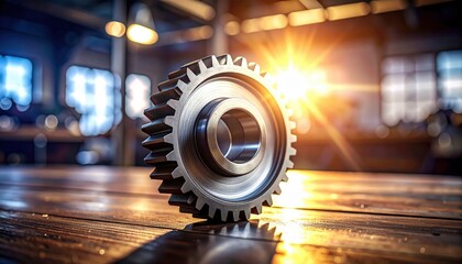 Shiny Metal Gear with Precise Details Reflecting Sunlight