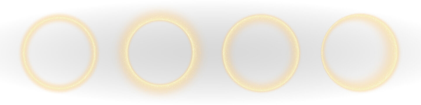 Neon glowing golden circular ring overlay with circle particles light effect luminous ring frame, sphere, orb, globe, round, halo, portal glow on transparent PNG background