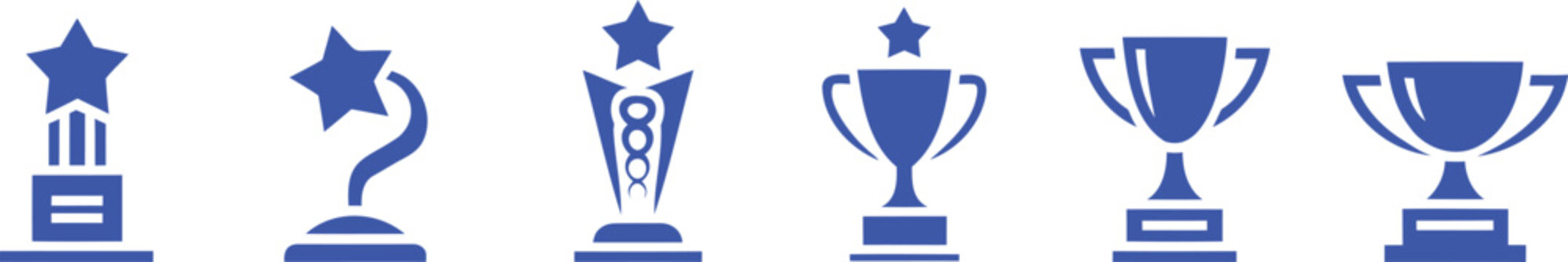 Six blue trophy on white background star winner