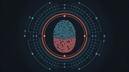 Biometric fingerprint scan with futuristic digital interface
