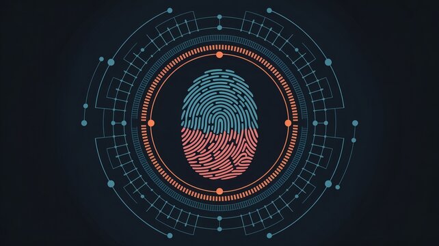 Biometric fingerprint scan with futuristic digital interface - Powered by Adobe