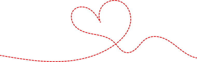 Fototapeta premium Hand drawn dotted red heart on isolated transparent background. Vector illustration line heart for valentine's day greeting card, poster design