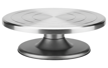 Silver metal sculpting turntable wheel for pottery work isolated on a transparent background