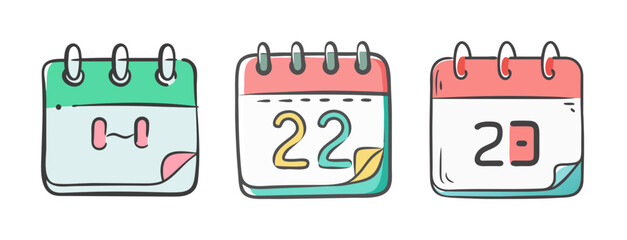 Calendar icons showing dates 1, 22, and 23 with dumbbell and doodle style.