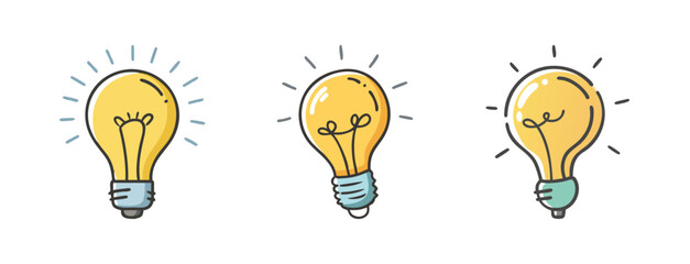 Set of three glowing light bulb icons symbolizing ideas. © SulaimanIslam