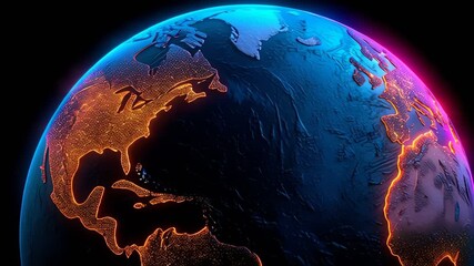 Colorful digital rendering of Earth with glowing borders - Powered by Adobe