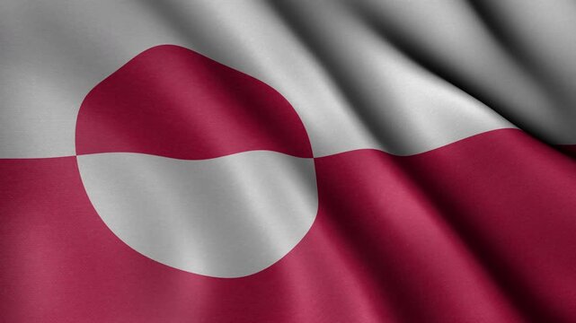 Greenland Flag Animation Loop &ndash; Waving Red and White National Flag with Circle Symbol, Seamless Fabric Texture Motion Background for Travel, News, Culture and Geographic Video Projects