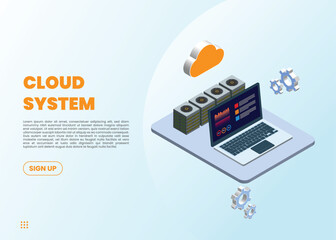 Cloud technology computing isometric vector concept.