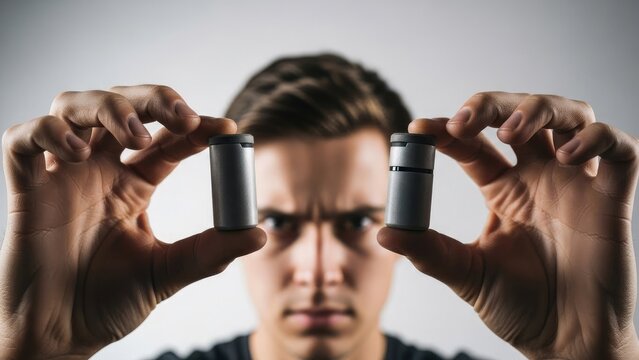 Decision Making: Person Comparing Two Similar Objects