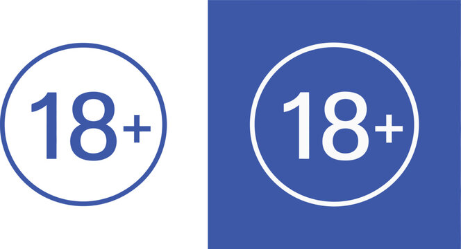 18 plus symbol on white and blue backgrounds eighteen
