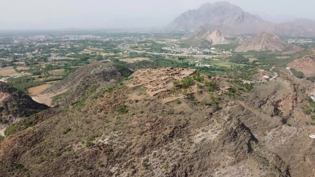 Aerial View of Takht-i-Bahi Buddhist Monastery Ruins, Mardan, Pakistan