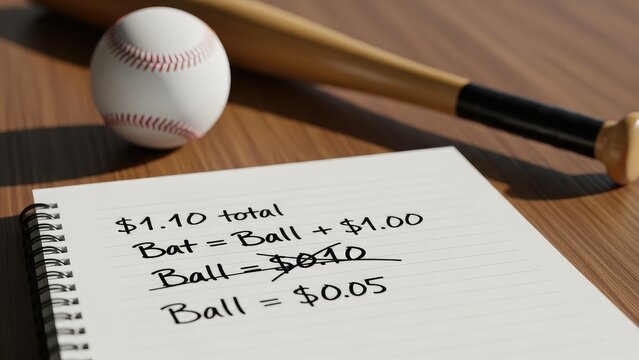 Cognitive Bias Math Puzzle: Bat and Ball Problem on Notepad - Powered by Adobe