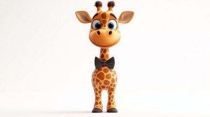 Friendly 3D cartoon giraffe with a bow tie, looking dapper