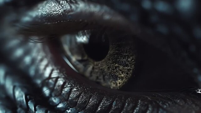 Close-up of a reptilian eye with detailed scales and texture