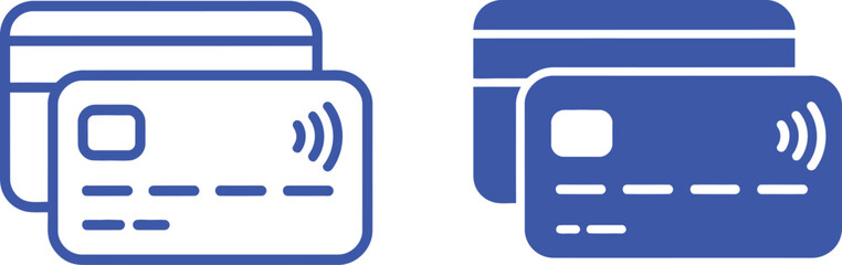 Two blue credit card with contactless symbol payment