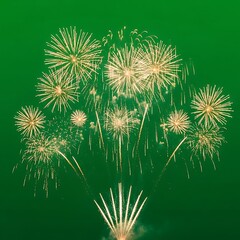Obraz premium Golden Fireworks Display Against a Green Background - Celebration and Festivity.
