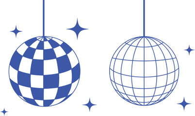 Two blue disco balls with stars on white background