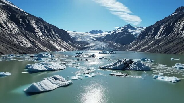 Serene glacial landscape with floating icebergs