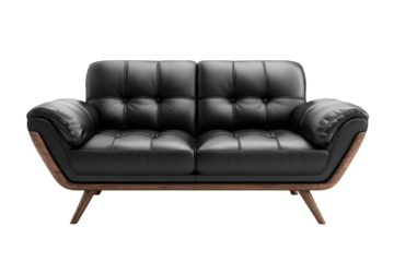 Luxurious Black Leather Sofa for Elegant Living Rooms Modern Furniture Couch Design Wood Frame on transparent background