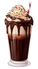 A delicious chocolate milkshake topped with whipped cream and sprinkles.