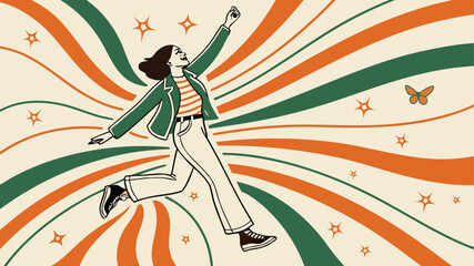 vector illustration of a dancing girl with headphones