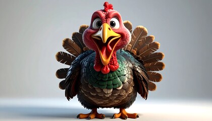 Cartoon Turkey with Open Beak and Festive Feathers.