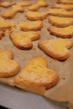 Heart-Shaped alsacian Cookies on Baking Sheet