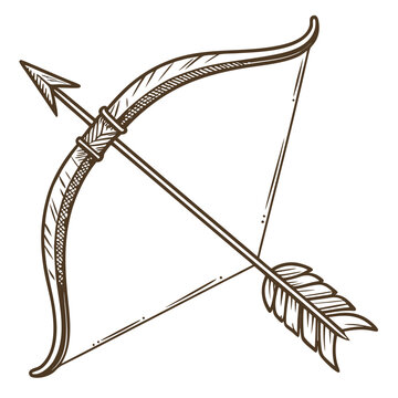 Engraved bronze bow and arrow hunting