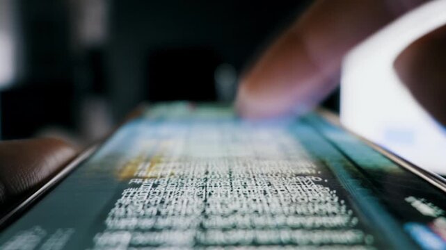 Close-up of finger rapidly scrolling social media feed on a smartphone. Fast motion creates a blur, symbolizing information overload and digital addiction.