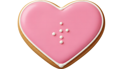 Valentine's day pink heart shaped cookie isolated on transparent background