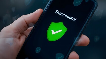 Successful transaction or login confirmed on smartphone screen