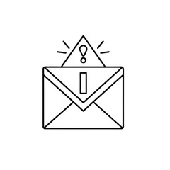 Minimalist Line Drawing of Envelope with Warning Symbol &ndash; Black and White Alert Message Icon