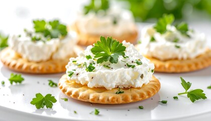 Delicious Goat Cheese and Parsley Appetizers on Crackers.