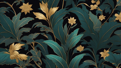 青と金の植物　AI生成素材