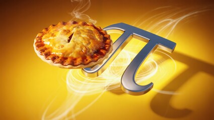 A pie with a mathematical twist on a golden background with pi symbol