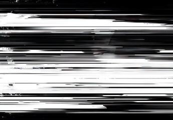 Heavy analog glitch effect with thick white horizontal lines and static noise
