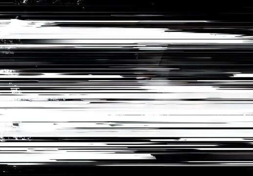 Heavy analog glitch effect with thick white horizontal lines and static noise - Powered by Adobe