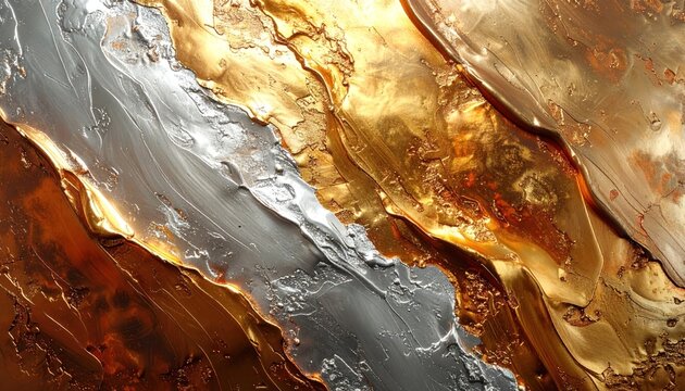 Abstract Metallic Texture - Gold, Silver, and Bronze Flowing Art.