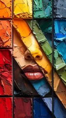 Mosaic Portrait - A Face in Vibrant Color Blocks.