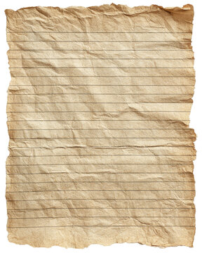 Aged lined paper, browned and tattered edges