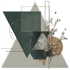 Abstract geometric composition with triangle shapes and natural elements