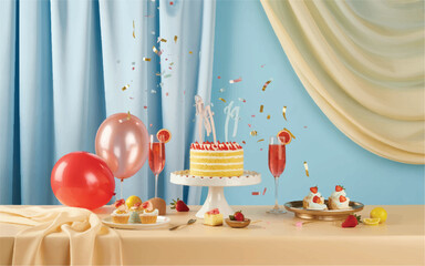 Birthday celebration with cake and glasses on table