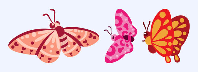 Vibrant and Playful Butterfly Illustrations in Flat Style
