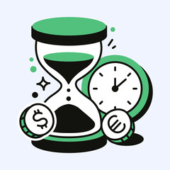 Time Is Money Concept Sandglass Clock And Currency