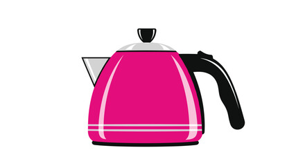 Obraz premium Modern pink electric kettle with a black handle and base featuring a sleek design and white decorative stripes on its glossy body.