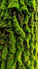 Mossy Tree Bark - A Close-Up of Natures Green Tapestry.