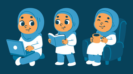 Daily Activities Of A Young Muslim Girl Using Laptop