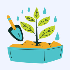 Nurturing Growth A Potted Plant With Watering Droplets