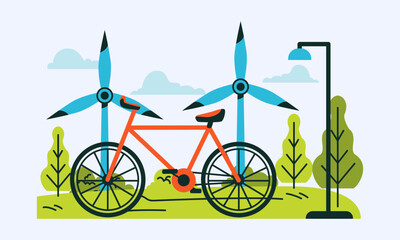 Sustainable Living With Cycle And Wind Turbines Clean Energy